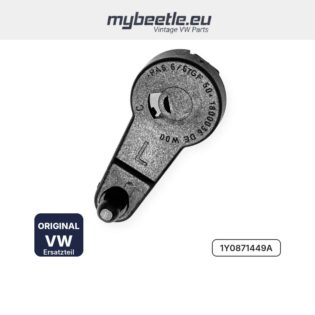 Kurbelarm Verdeckklappe links mit Prägung L und Nummer 1800036 – original VW 1Y0871449A